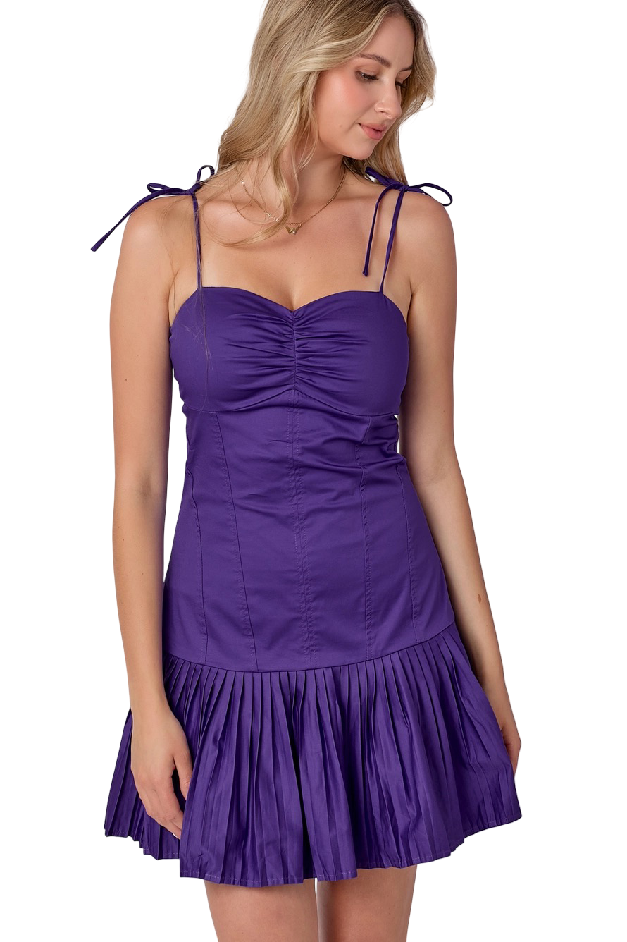 Apparel- Baby Pink Sweetheart Neck Pleats Mini Dress