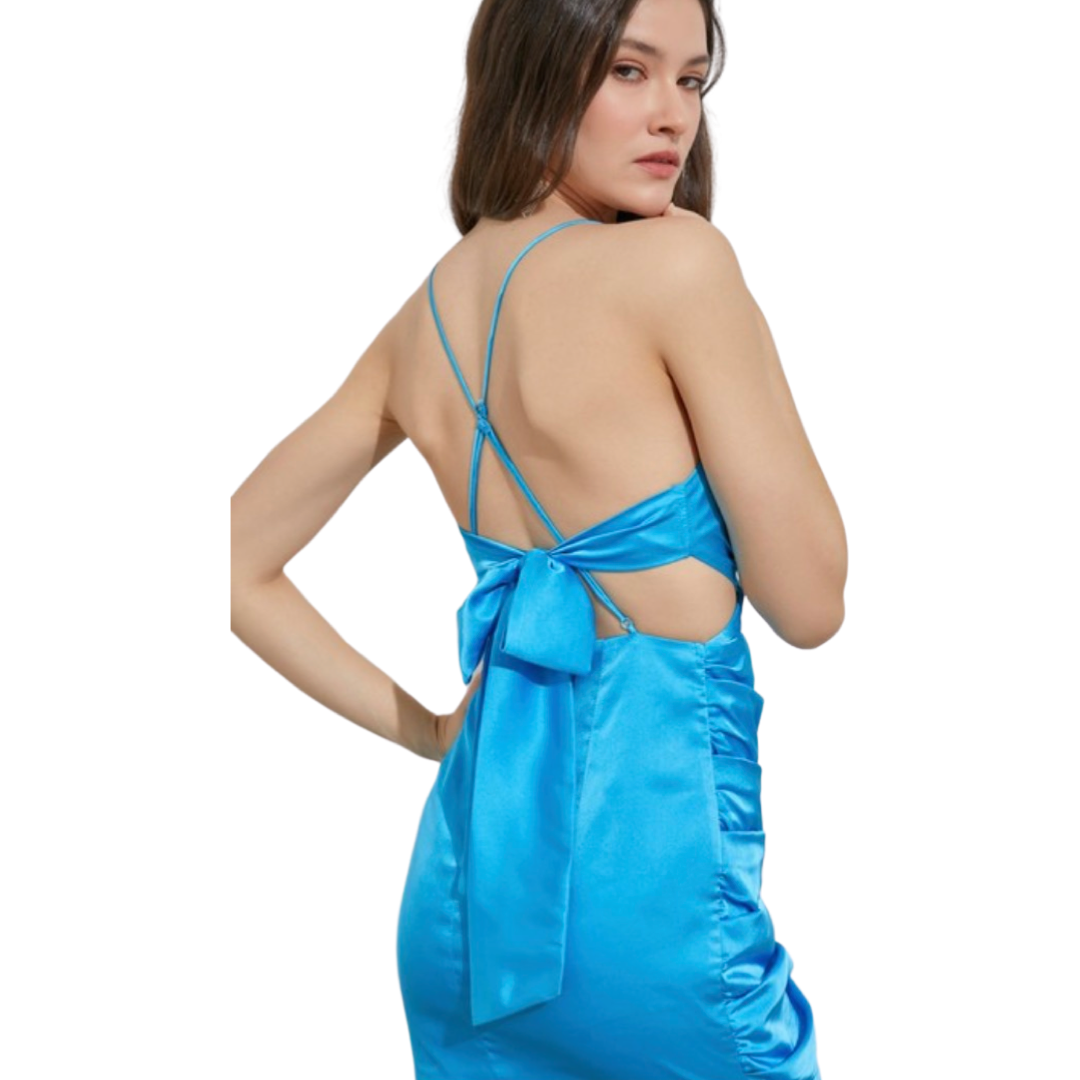 Apparel- Do+Be Ruched Slit Back Mini Dress
