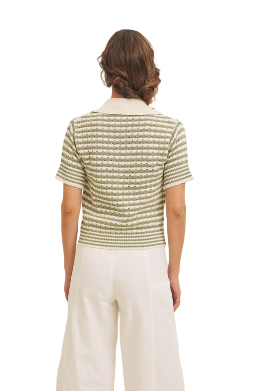 Apparel- In February Striped V Neck Collard Summer Sweater Top