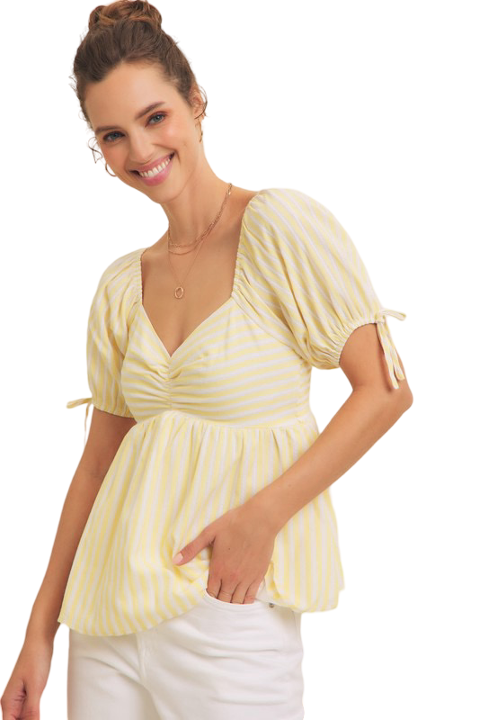 Apparel- In February Textured Striped Babydoll Top