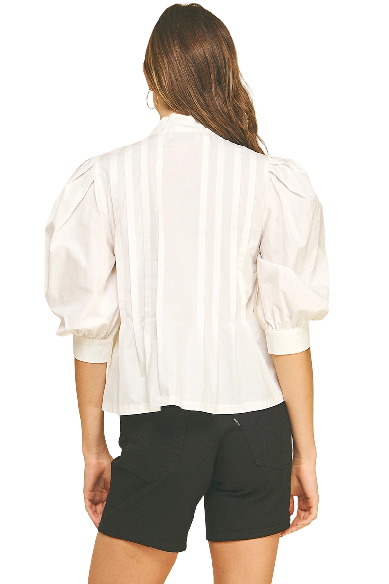 Apparel- Pinch Tuck Detail Tie Front Blouse Top