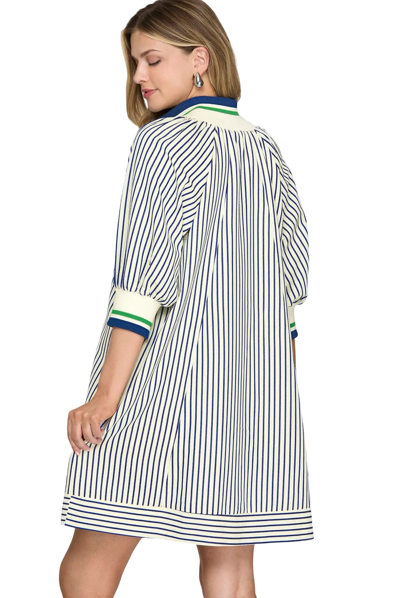 She+Sky 1/2 Sleeve Zip Striped Mini Dress
