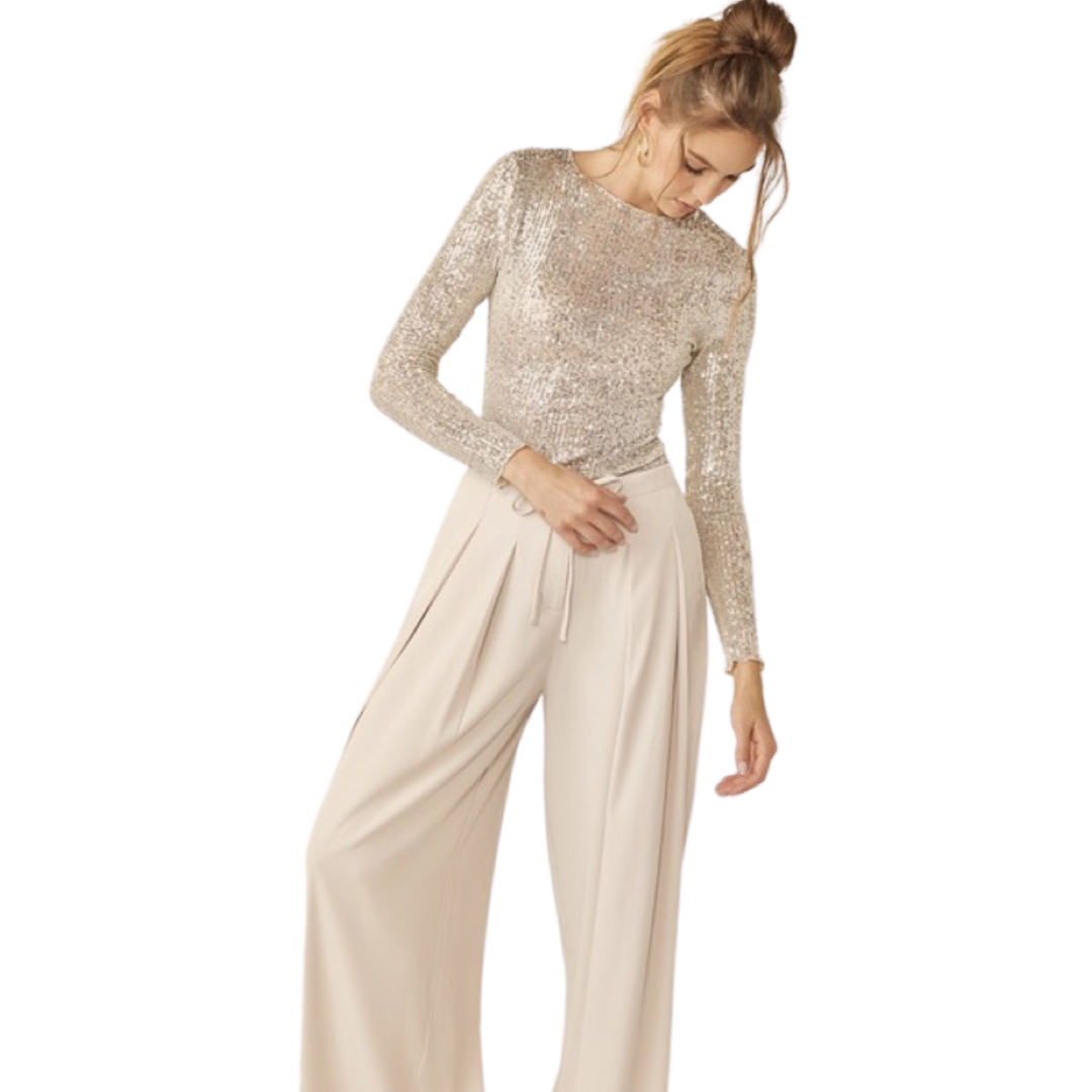 Apparel- Idem Ditto Long Sleeve Sequin Sheer Top