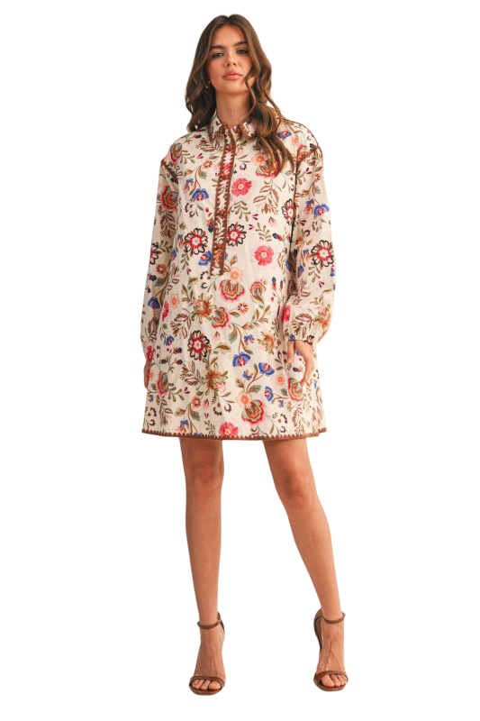Apparel - En Merci Blanket Stitch Floral Mini Dress Floral Dress
