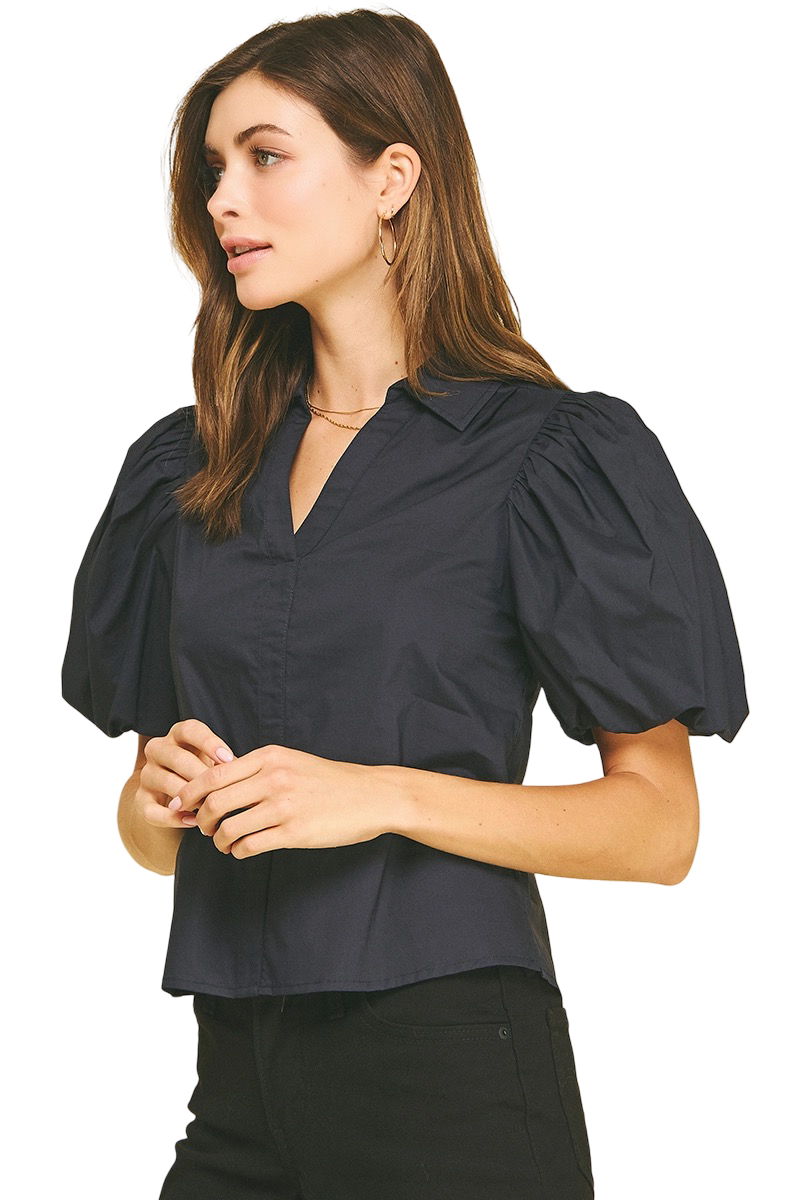 Apparel- Pinch Bubble Sleeve Short Sleeve Top