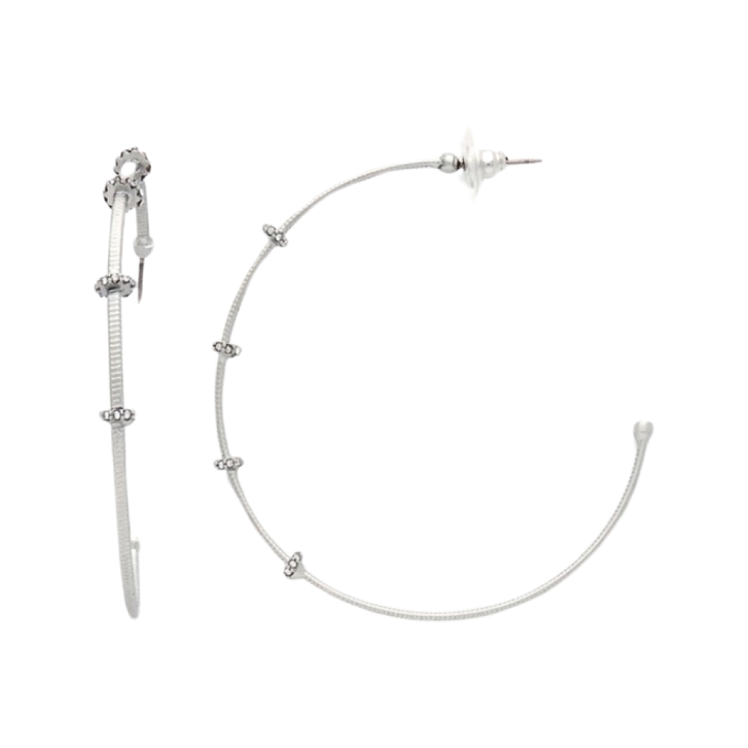 Earrings- M&E Bling Large Thin Hoops With CZ Stations