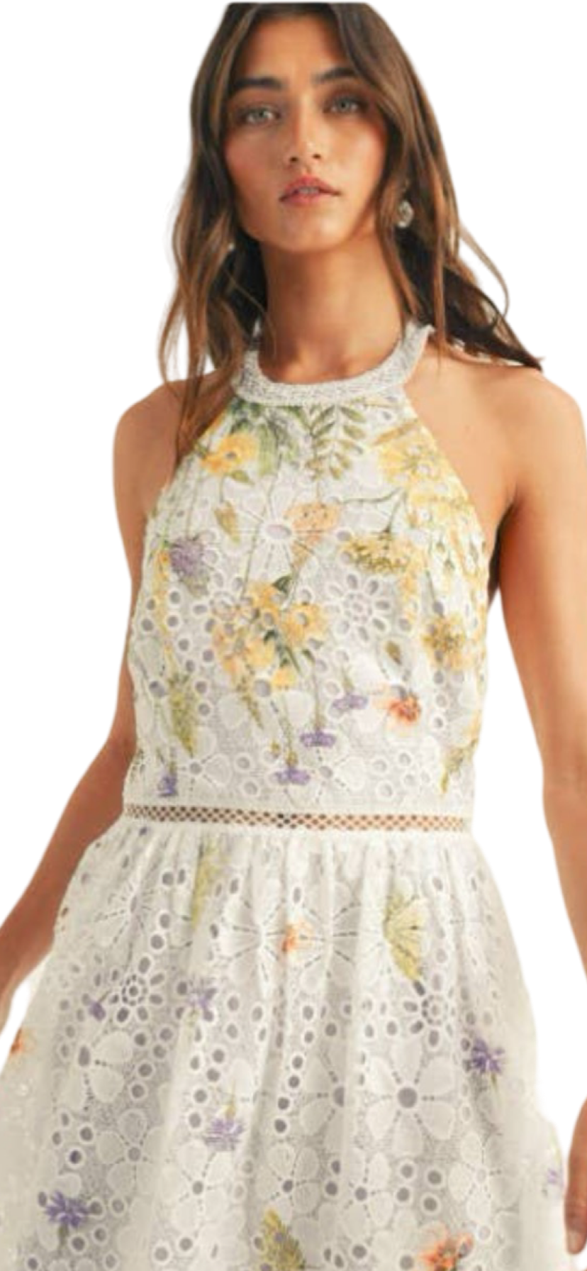 Apparel- Just Me Halter Neck Floral Border Print Midi Dress