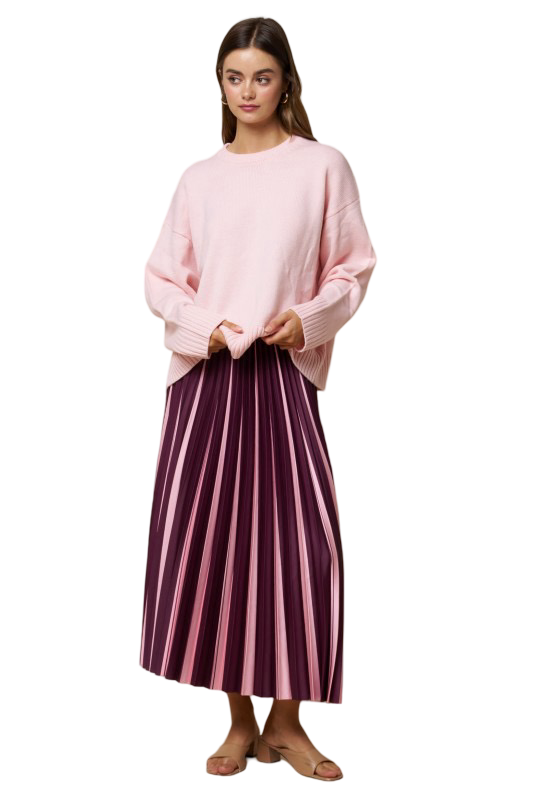 LALAVON Two Toned Pleated Satin Maxi Skirt