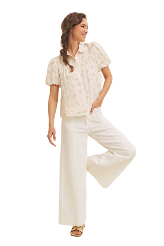 Apparel- In February Sheer Floral Button Down Blouse