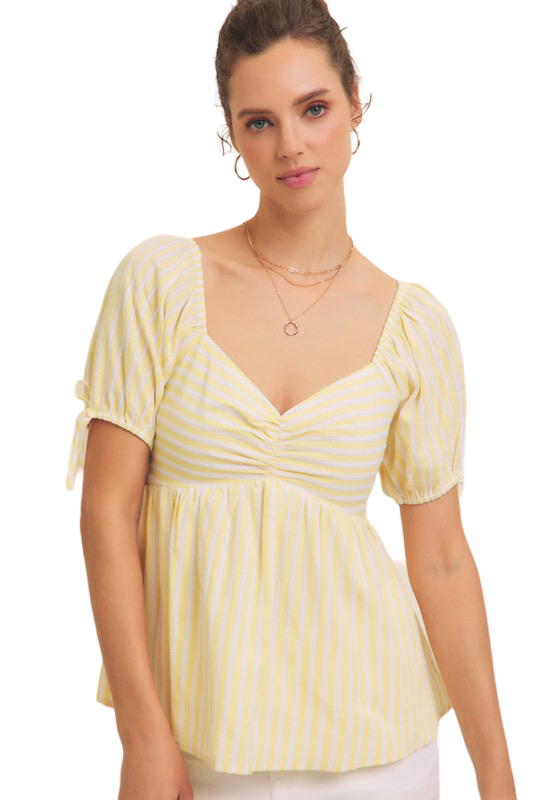 Apparel- In February Textured Striped Babydoll Top
