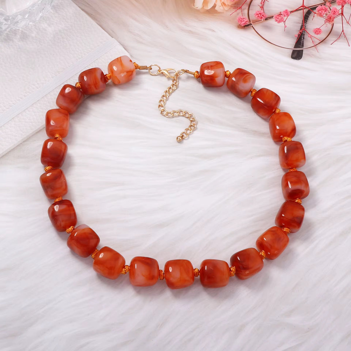 Necklaces- Square Beaded Resin Necklace