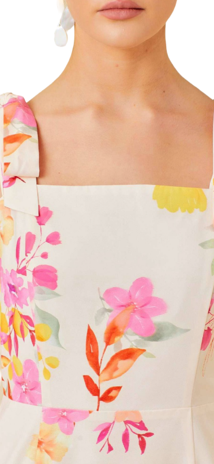 Main Strip Floral Printed High-Low Ruffled Midi Dress