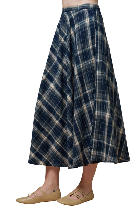 LALAVON Plaid Flared Maxi Skirt