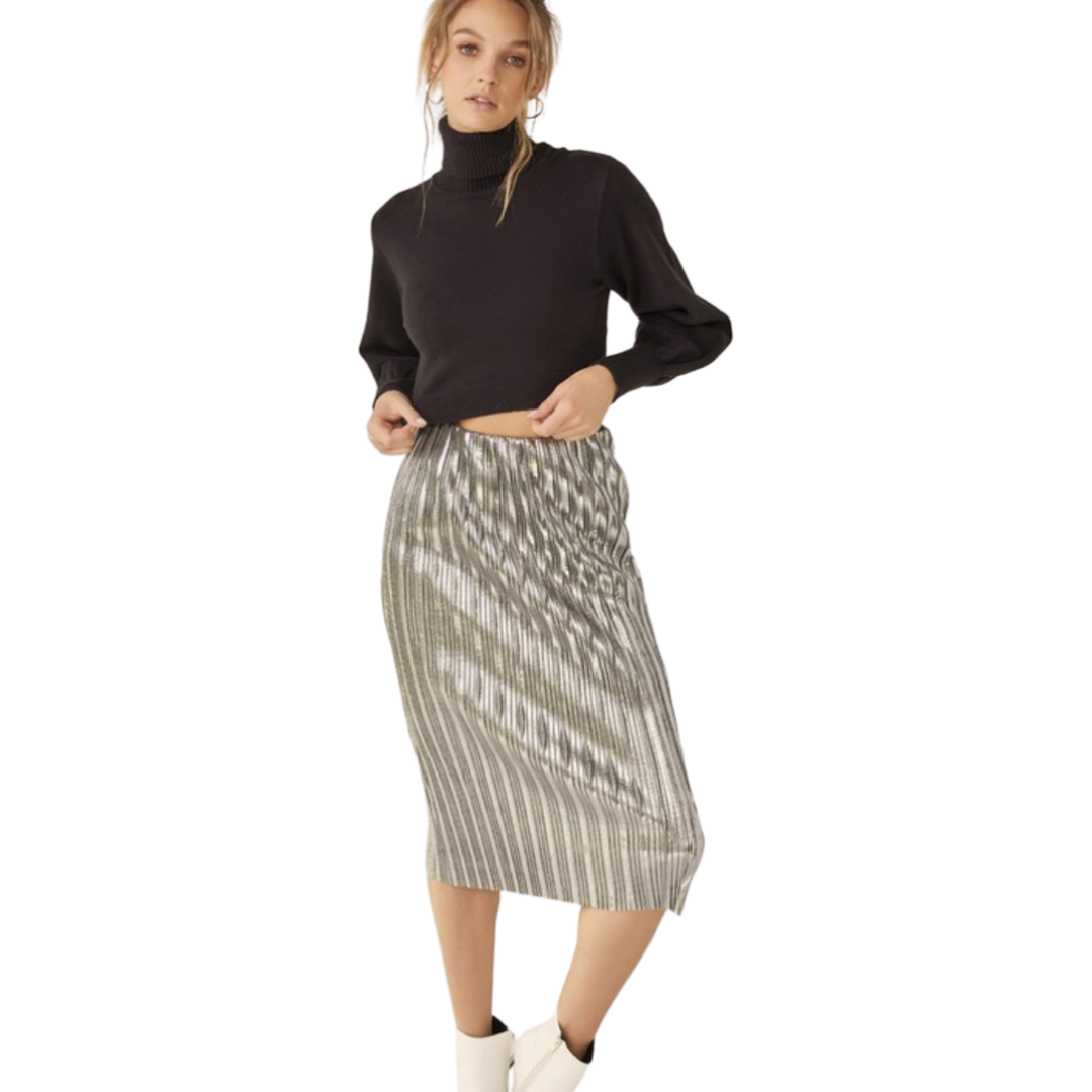 Apparel- Idem Ditto Pleated Shimmer Midi Skirt