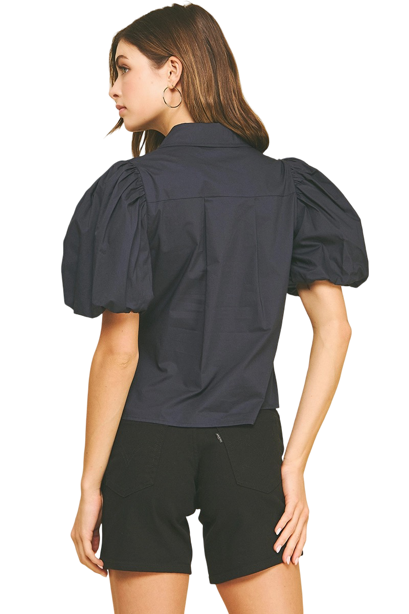 Apparel- Pinch Bubble Sleeve Short Sleeve Top
