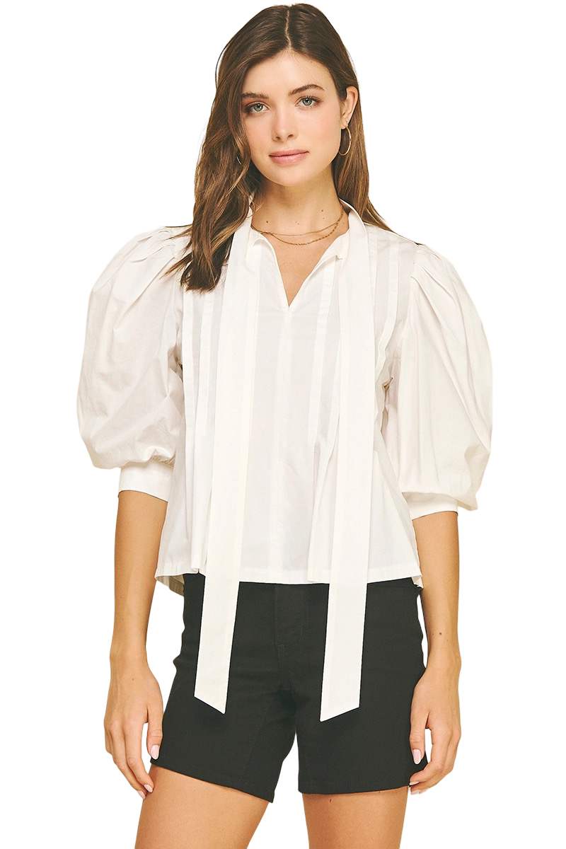 Apparel- Pinch Tuck Detail Tie Front Blouse Top