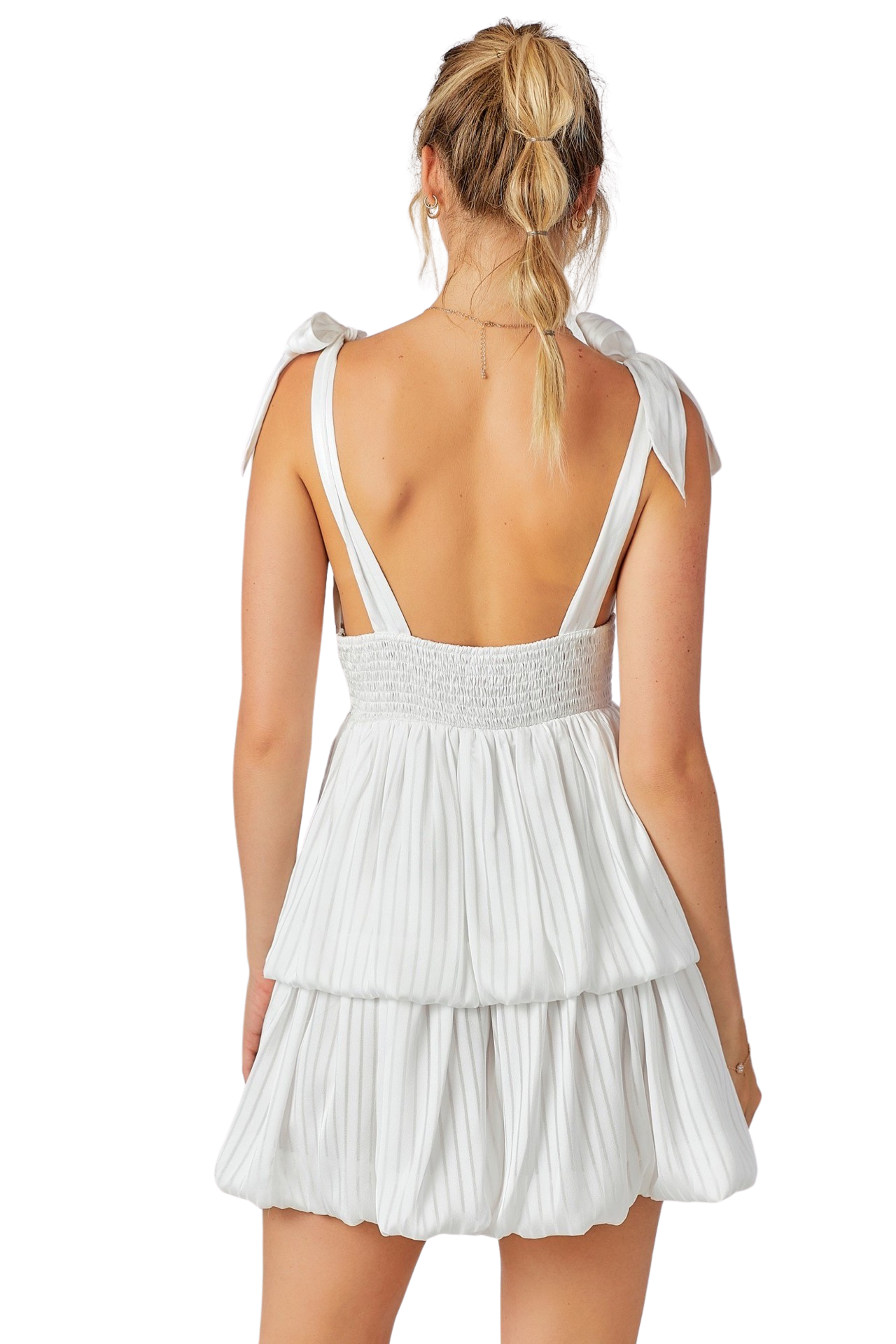Apparel- Baby Pink Smocked Double Bubble Hem Bustier Dress
