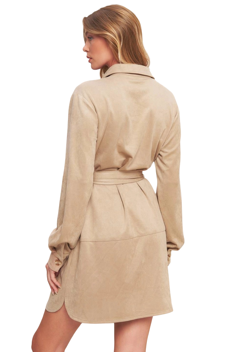 Apparel- Flying Tomato Faux Suede Shirt Mini Dress