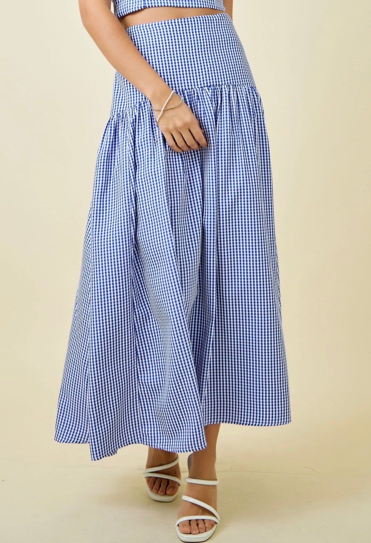 Day+Moon Gingham Flared Maxi Skirt