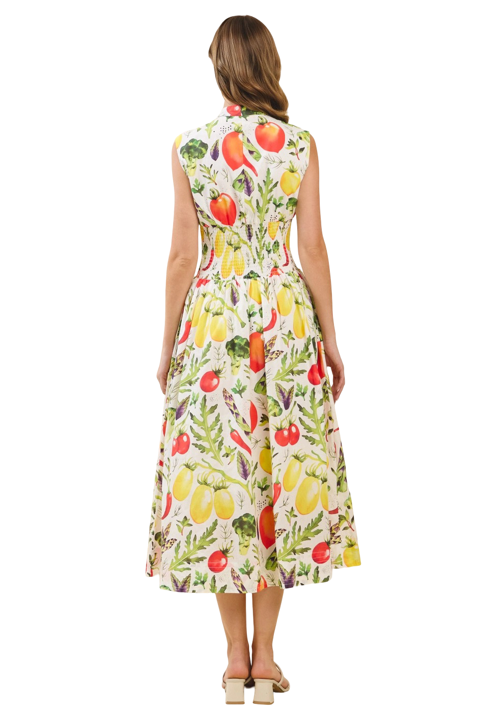 Apparel-TCEC Vibrant Produce Smocked Waist Midi Dress