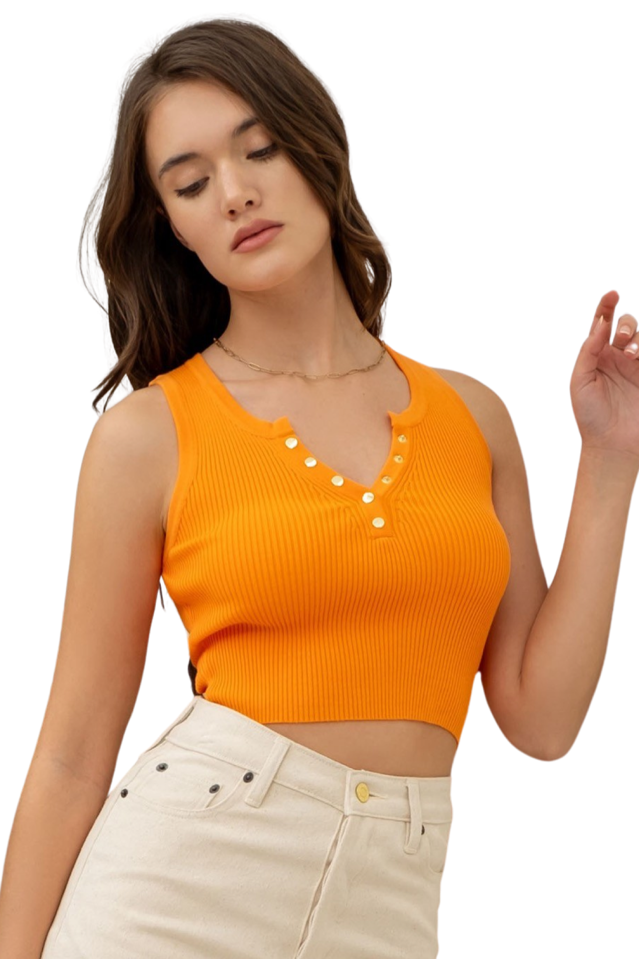 Apparel- The Workshop Ribbed Button Up Crop Tank