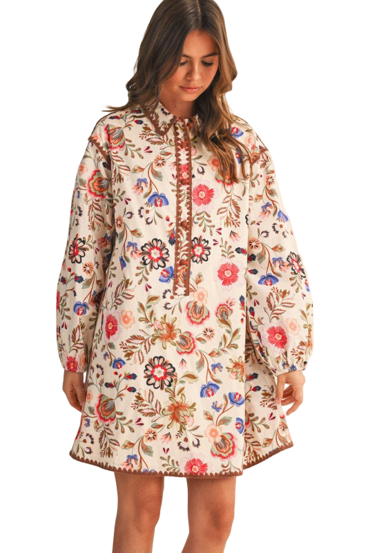 Apparel - En Merci Blanket Stitch Floral Mini Dress Floral Dress