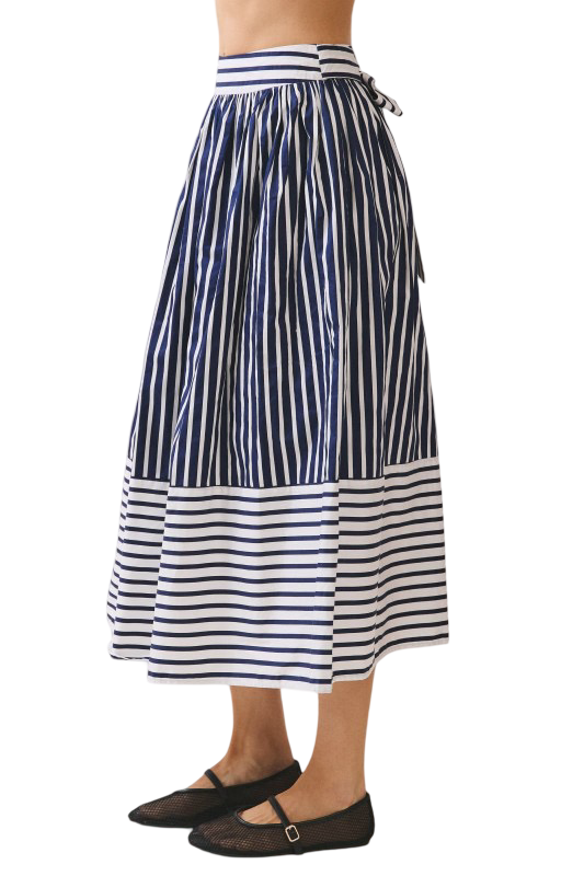Apparel- TCEC Striped Self Tie Midi Skirt