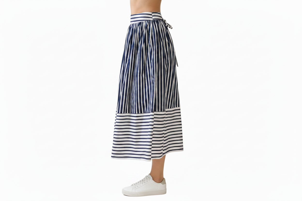 TCEC Striped Self Tie Midi Skirt