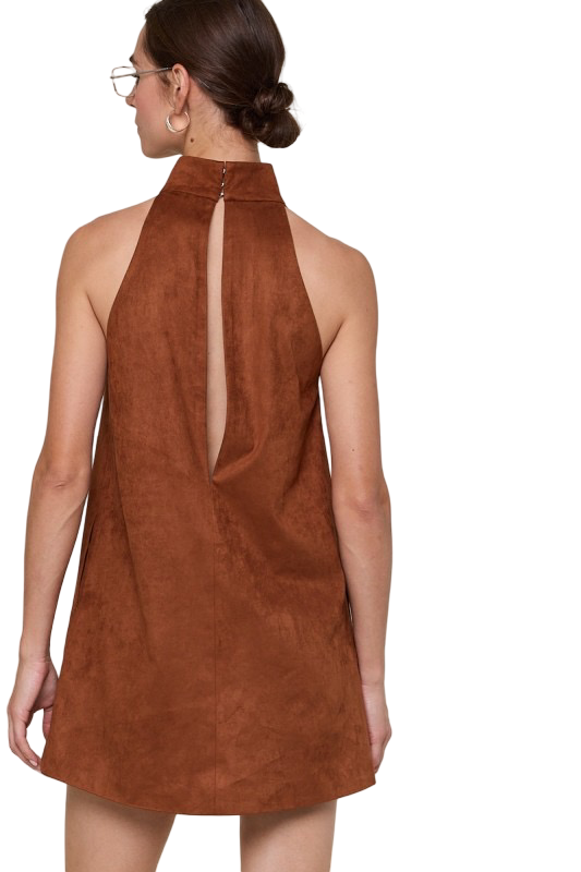 Apparel- Sky to Moon Suede Cut Out Point Plain Mini Dress
