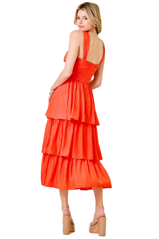 Apparel- Day+Moon Haltered Looped Tiered Midi Dress with Shirring Detail