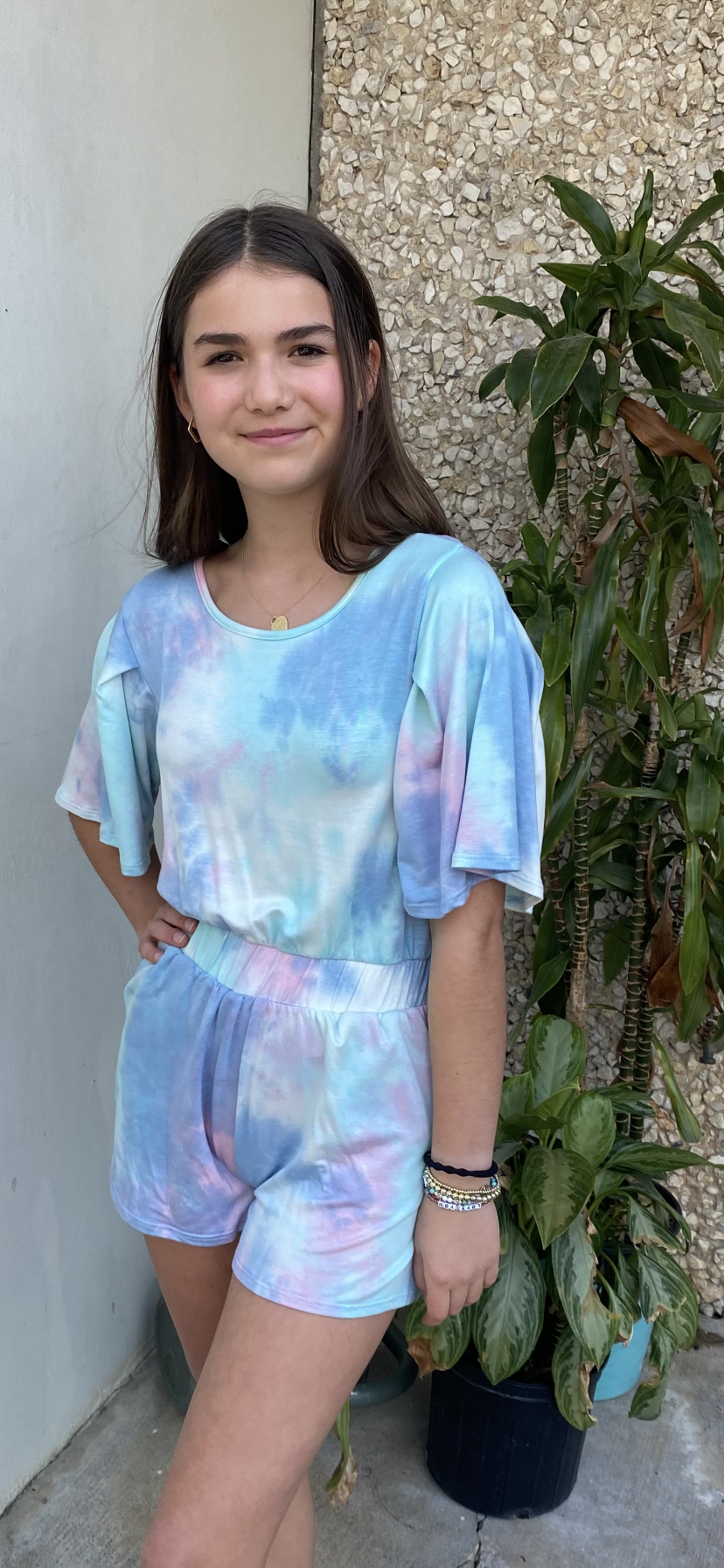 Girls- Erge Tie Dyed Terry Romper
