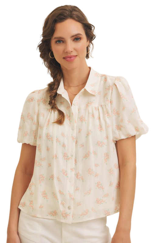 Apparel- In February Sheer Floral Button Down Blouse