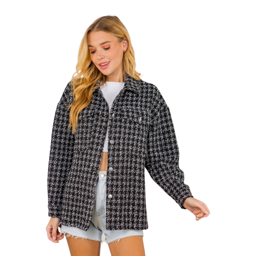 Apparel- Fanco Tweed Button Down Shacket Jacket