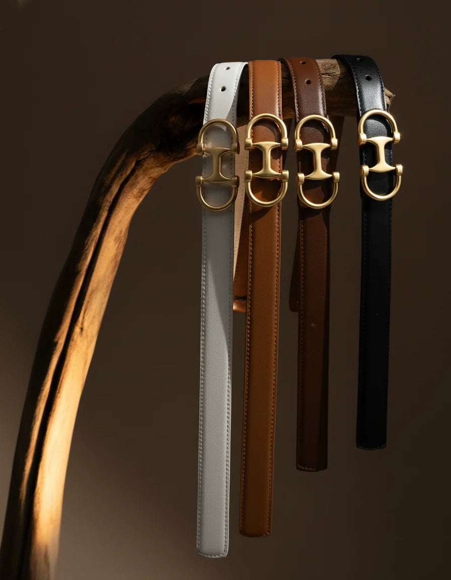 Belts- MW Stitched Clean Leather Belt with Horse Bit Buckle