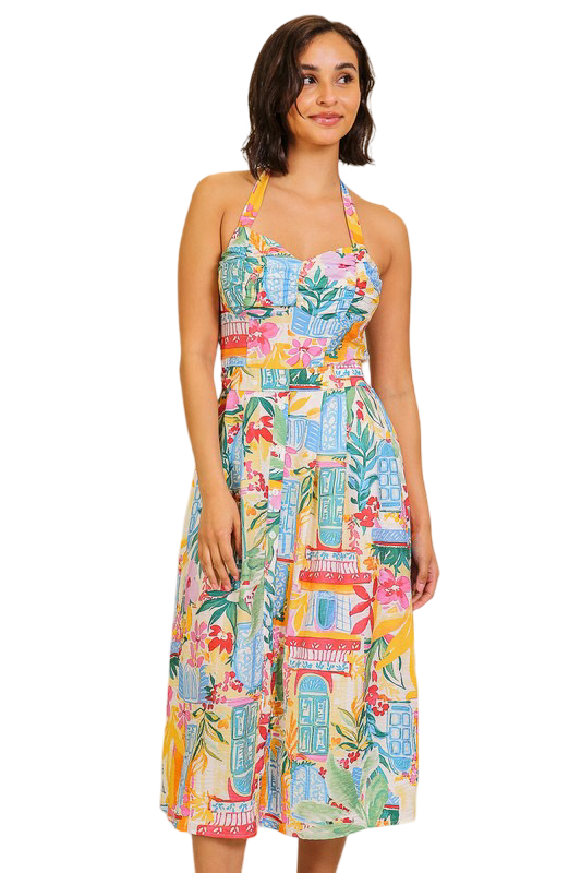 Apparel- Timing Tropical Hues Airflow Midi Dress