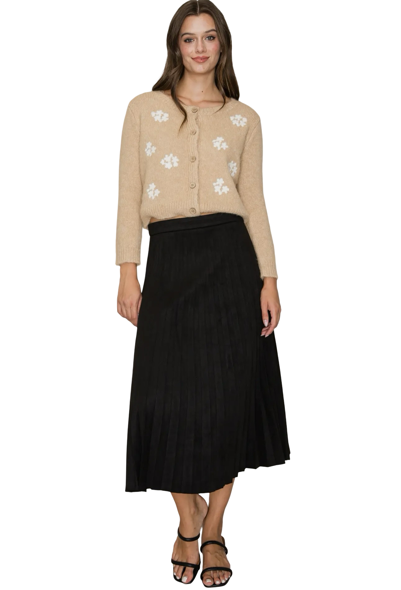 Apparel-Curds & Whey Pleated Suede Midi Skirt