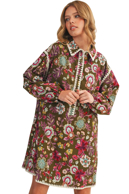 Apparel - En Merci Blanket Stitch Floral Mini Dress Floral Dress