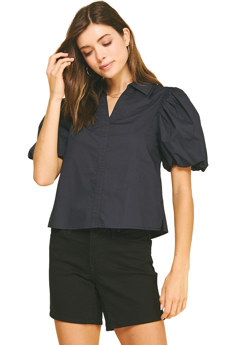 Apparel- Pinch Bubble Sleeve Short Sleeve Top