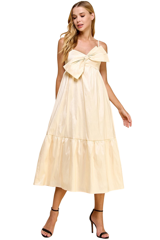 Apparel-TCEC Adjustable Strap Twist Bow Front Midi Dress