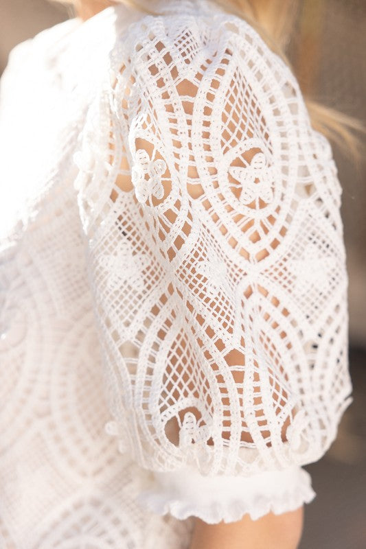 Apparel- VOY Ruffled Banded Detail Lace Top