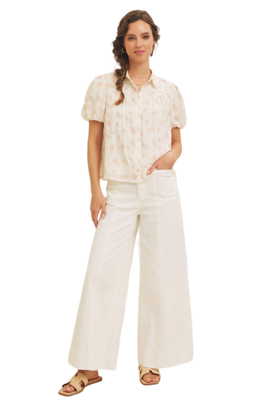 Apparel- In February Sheer Floral Button Down Blouse