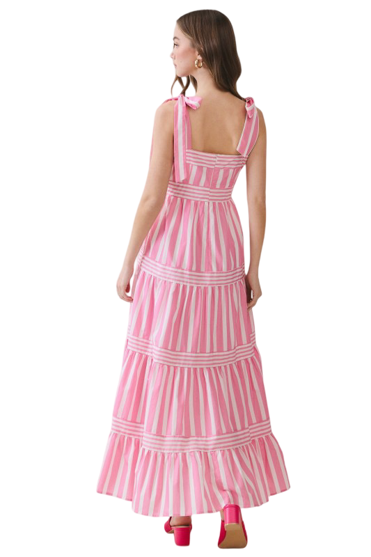 TCEC Tie Straps Striped Maxi Dress