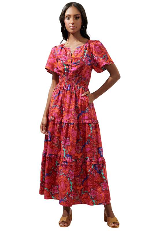 Apparel- Sugarlips Raveena Floral Palmer Poplin Tiered Maxi Dress