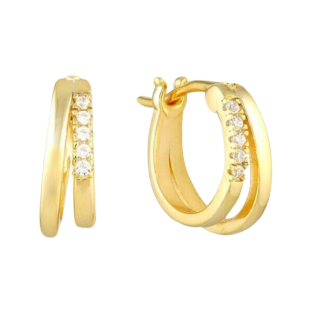 Earrings- M&E Bling Small Double Row Huggie