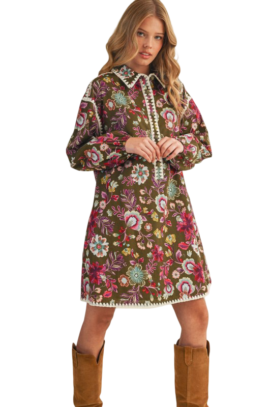 Apparel - En Merci Blanket Stitch Floral Mini Dress Floral Dress