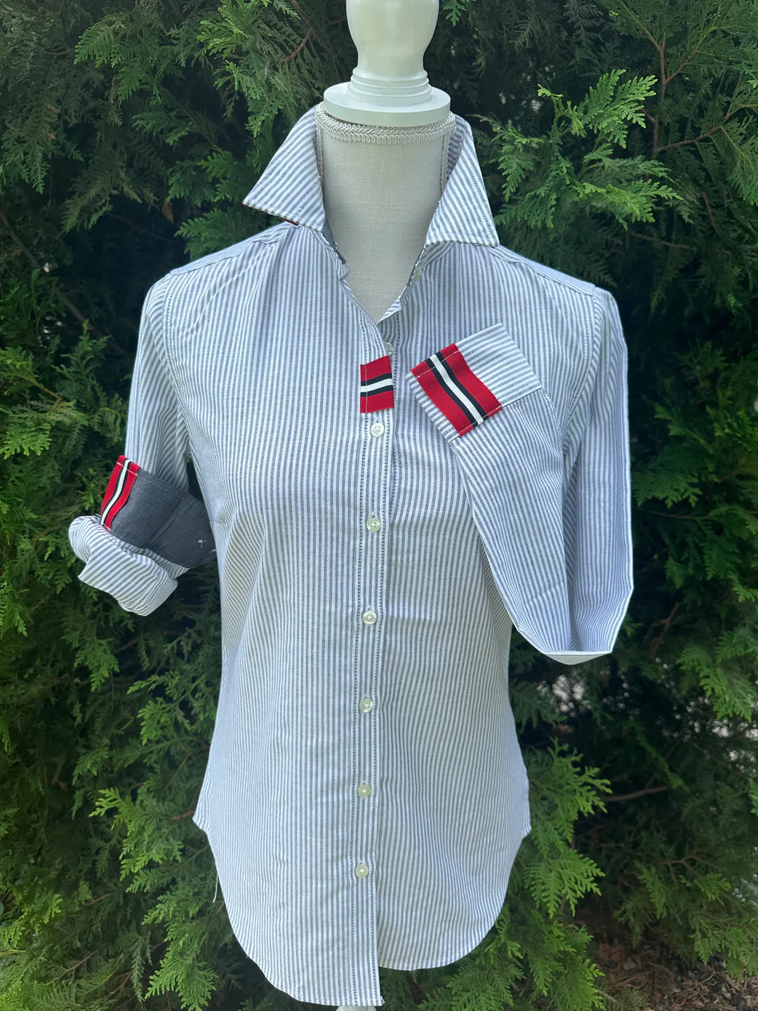 Apparel- Pearly Vines Casie 2 - Striped Oxford w/Black, Red & White Ribbon
