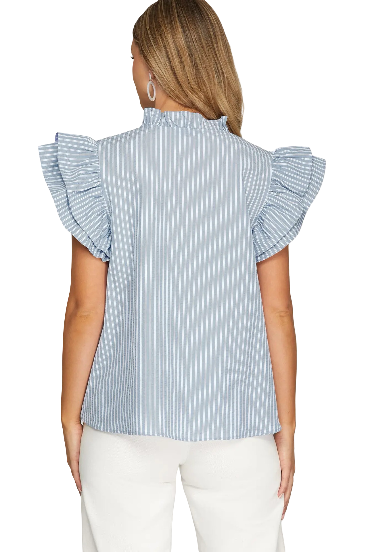 She+Sky Ruffled Sleeve Woven Blouse Top