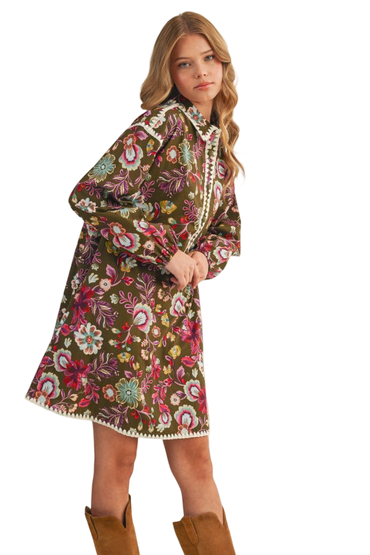 Apparel - En Merci Blanket Stitch Floral Mini Dress Floral Dress