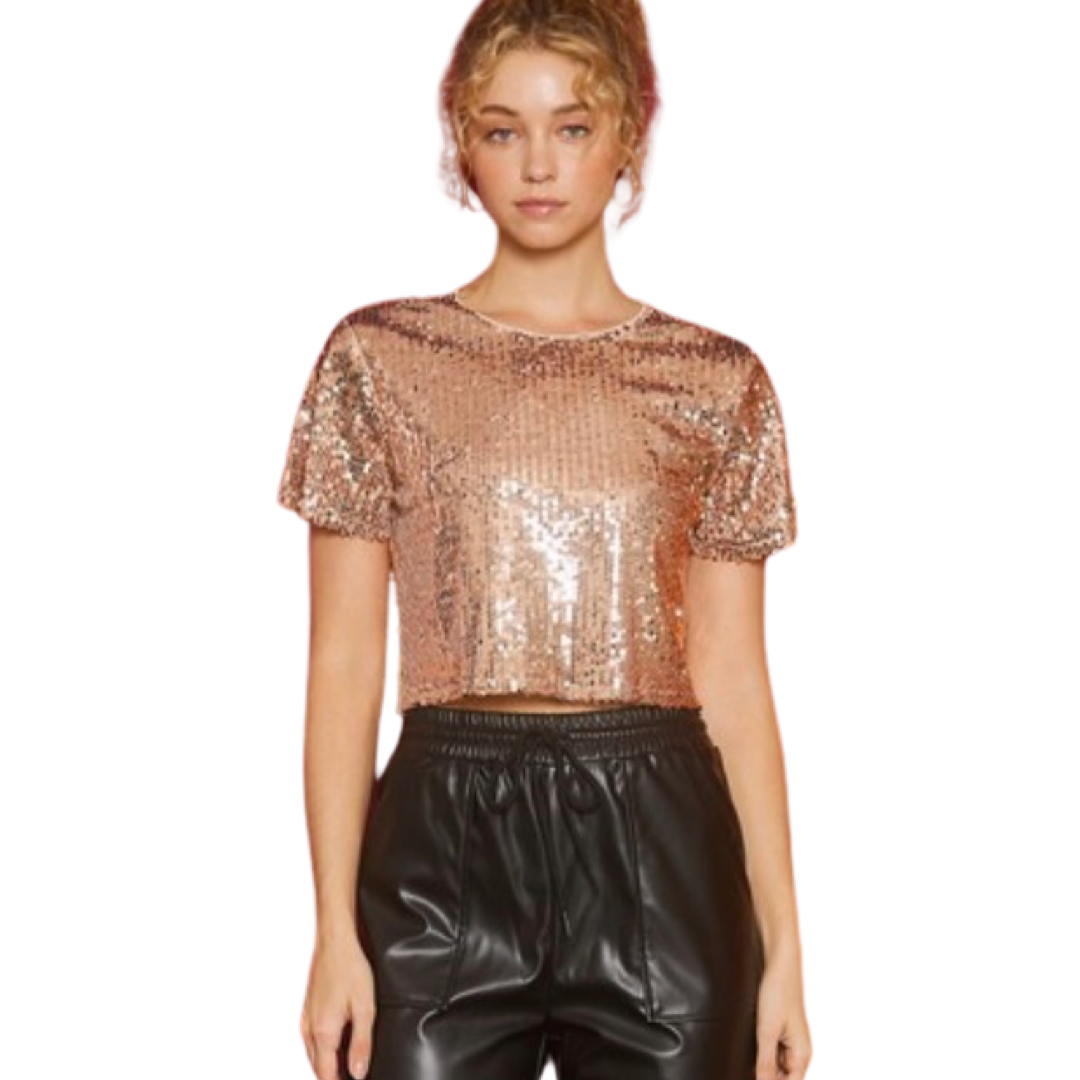Apparel- Idem Ditto Short Sleeve Sequin Crop Top