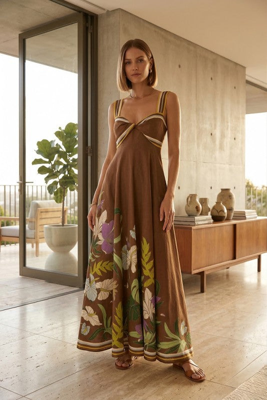 Sundayup Floral Front Twist Maxi Dress